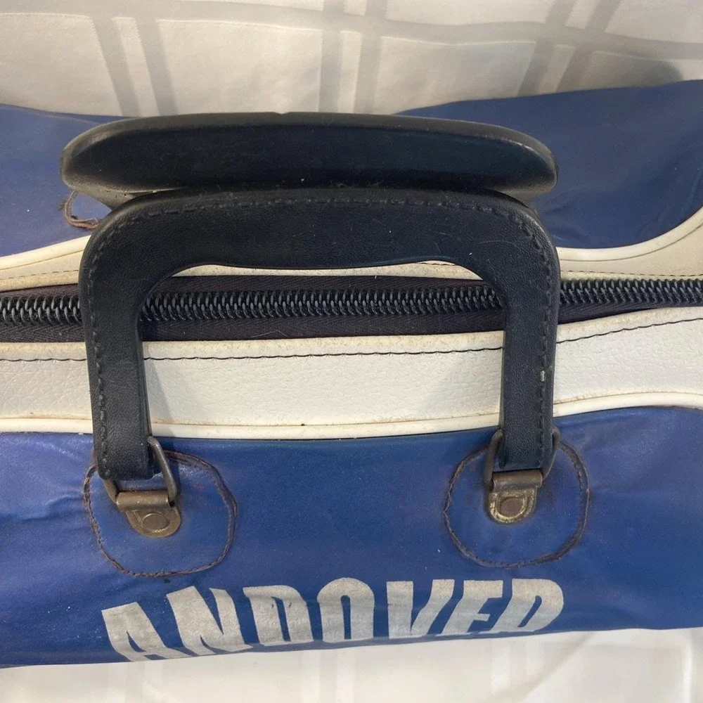 Phillips Andover Vintage Leather Gym Duffel Blue And White With Working Zipper